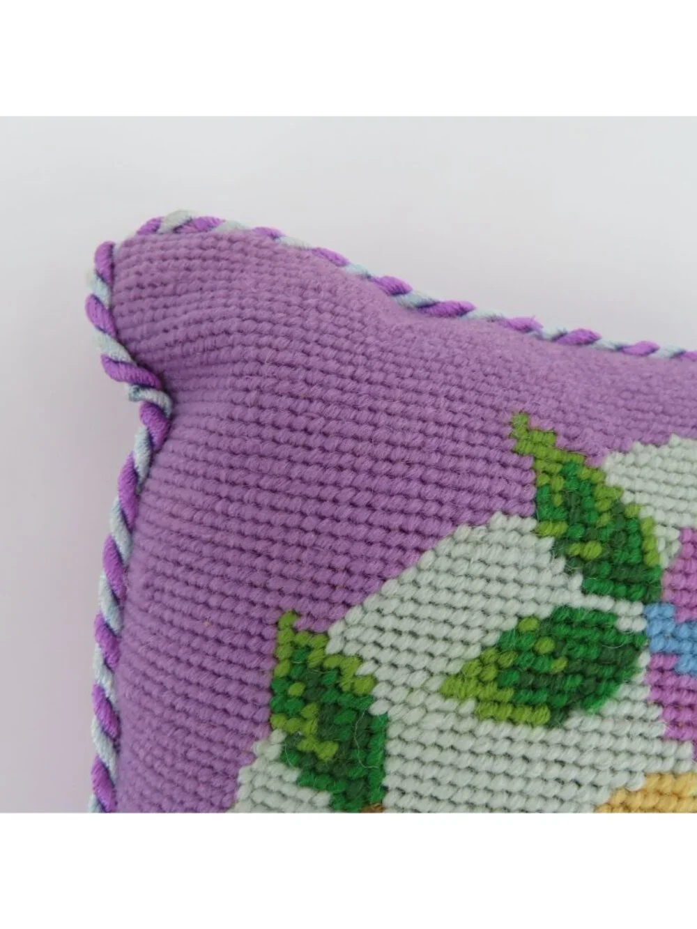 Easter Egg Tree Pastel Blue Yellow Purple Corded Needlepoint Accent Throw Pillow